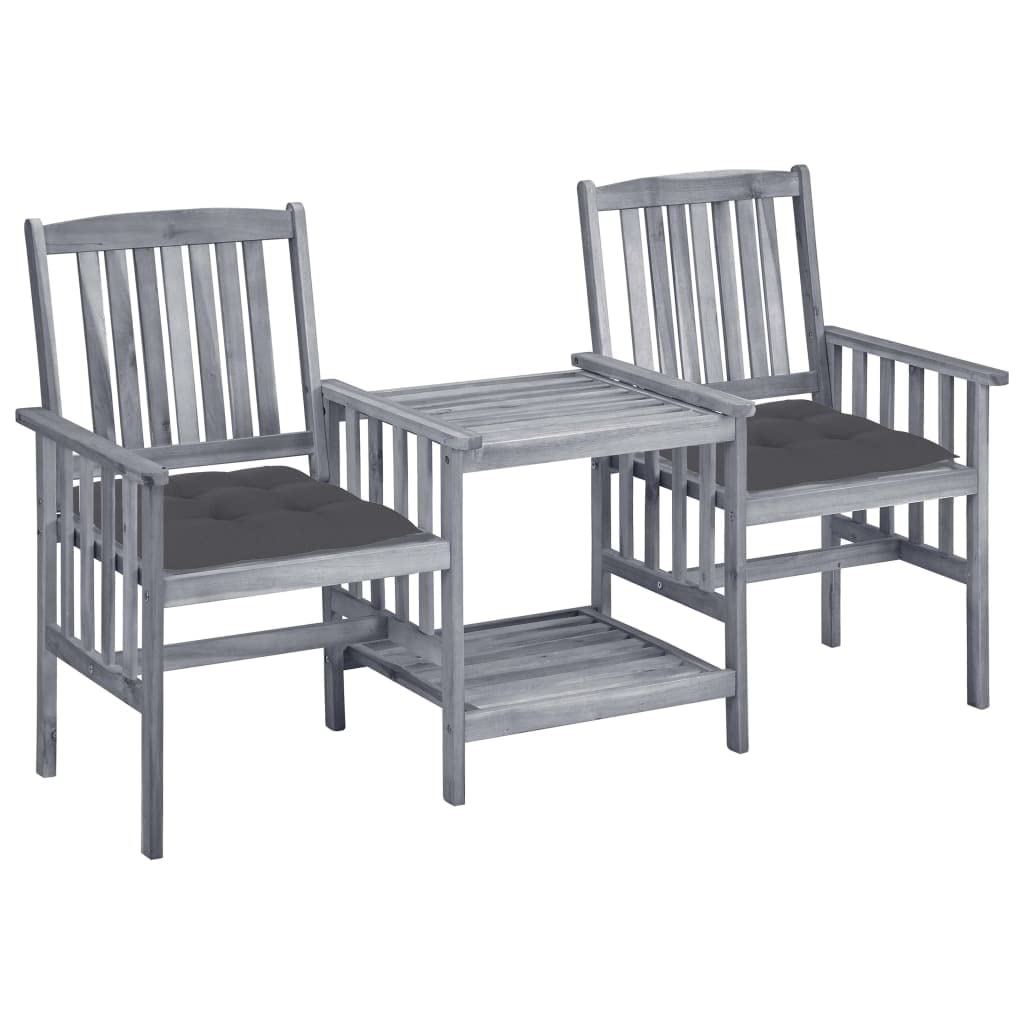 vidaXL Acacia Wood Patio Bistro Set with Cushions - Outdoor Garden Furniture, 3-Piece Conversation Set with Table and Chairs - Perfect for Backyard, Deck, or Balcony Relaxation