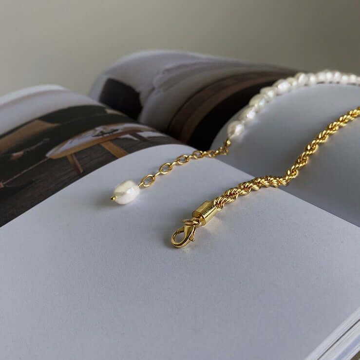 Baroque Freshwater Pearl Half Necklace with Rope Chain - Elegant Boho Jewelry for Women | Perfect for Weddings, Parties & Everyday Wear | HN904