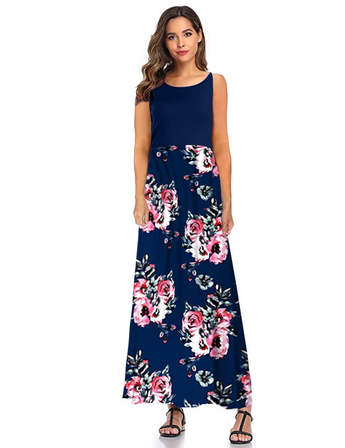 SHELY Women's Summer Sleeveless Flowy Maxi Dress with Pockets - Casual Loose Fit Long Dress for Beach, Vacation & Everyday Wear