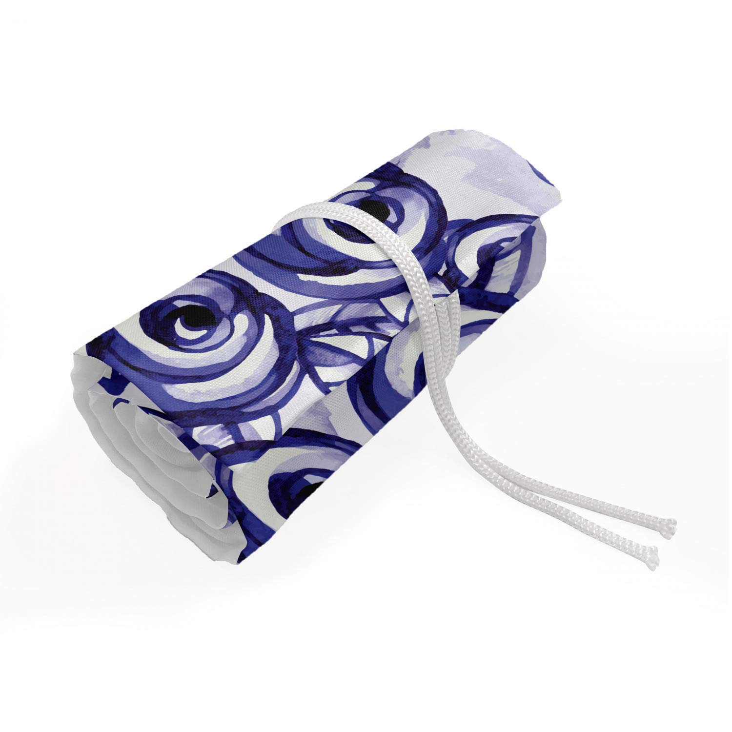 Ambesonne Watercolor Flowers Roll Up Pencil Holder - 72 Loop Violet Blue Artist Case for Drawing, Painting & School Supplies | Perfect for Students, Artists & Office Organization | Valentine's Gift Idea for Women & Girls