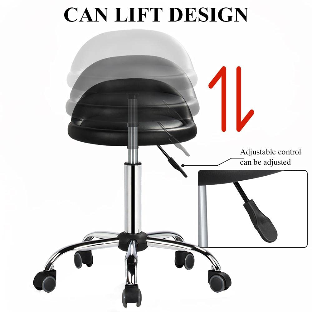 Yaheetech Adjustable Hydraulic Rolling Swivel Stool - Ergonomic Salon Chair with Backrest & Wheels for Tattoo, Massage, Facial Spa, Manicure & Dentist Clinic - Perfect for Professional Salons, Home Beauty Stations & Medical Offices (Black)