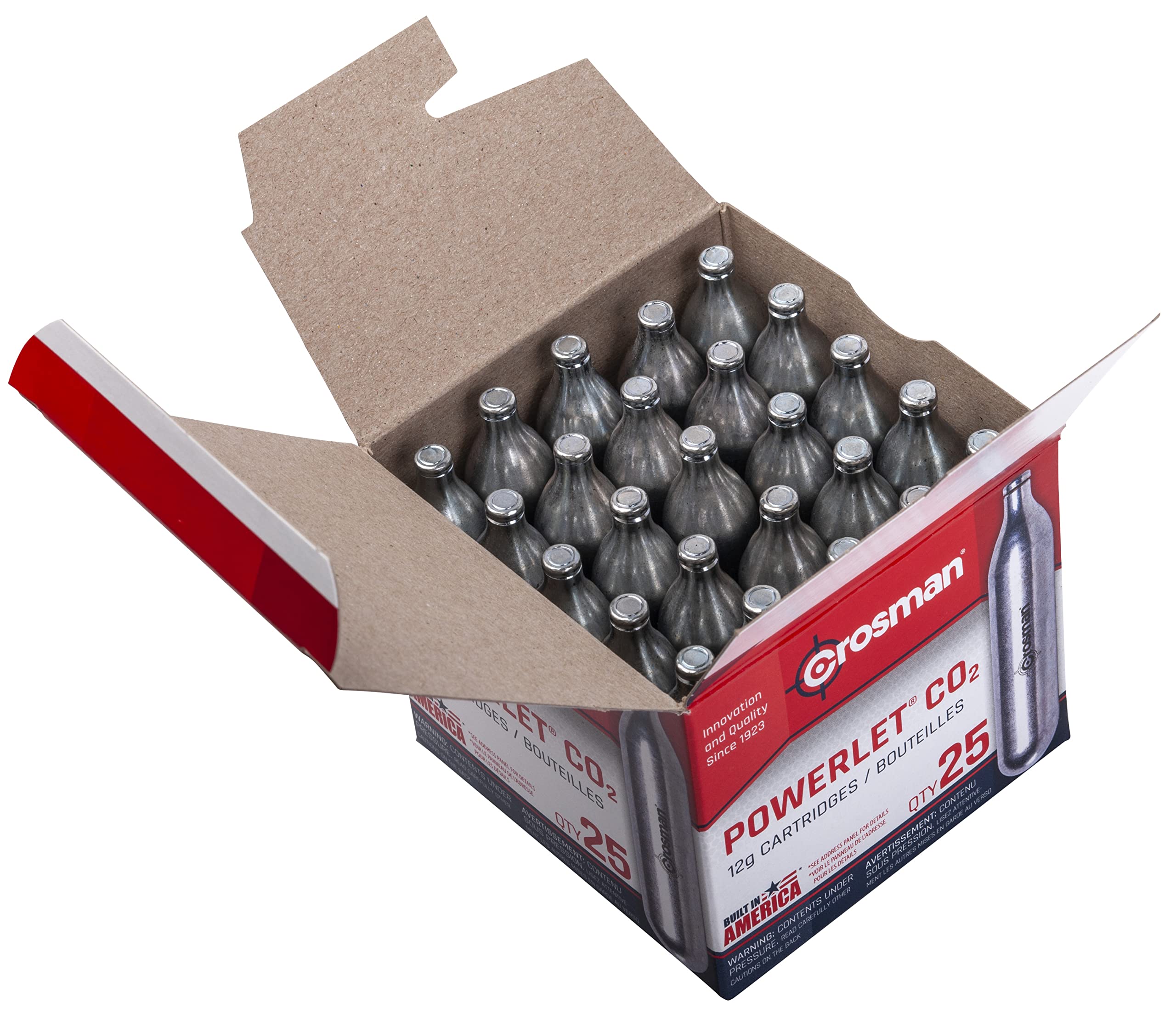 Crosman 25-Pack 12-Gram CO2 Cartridges for Air Rifles & Pistols - High-Power CO2 Refills for BB Guns, Pellet Guns, Airsoft - Perfect for Target Practice, Hunting, and Outdoor Shooting Sports