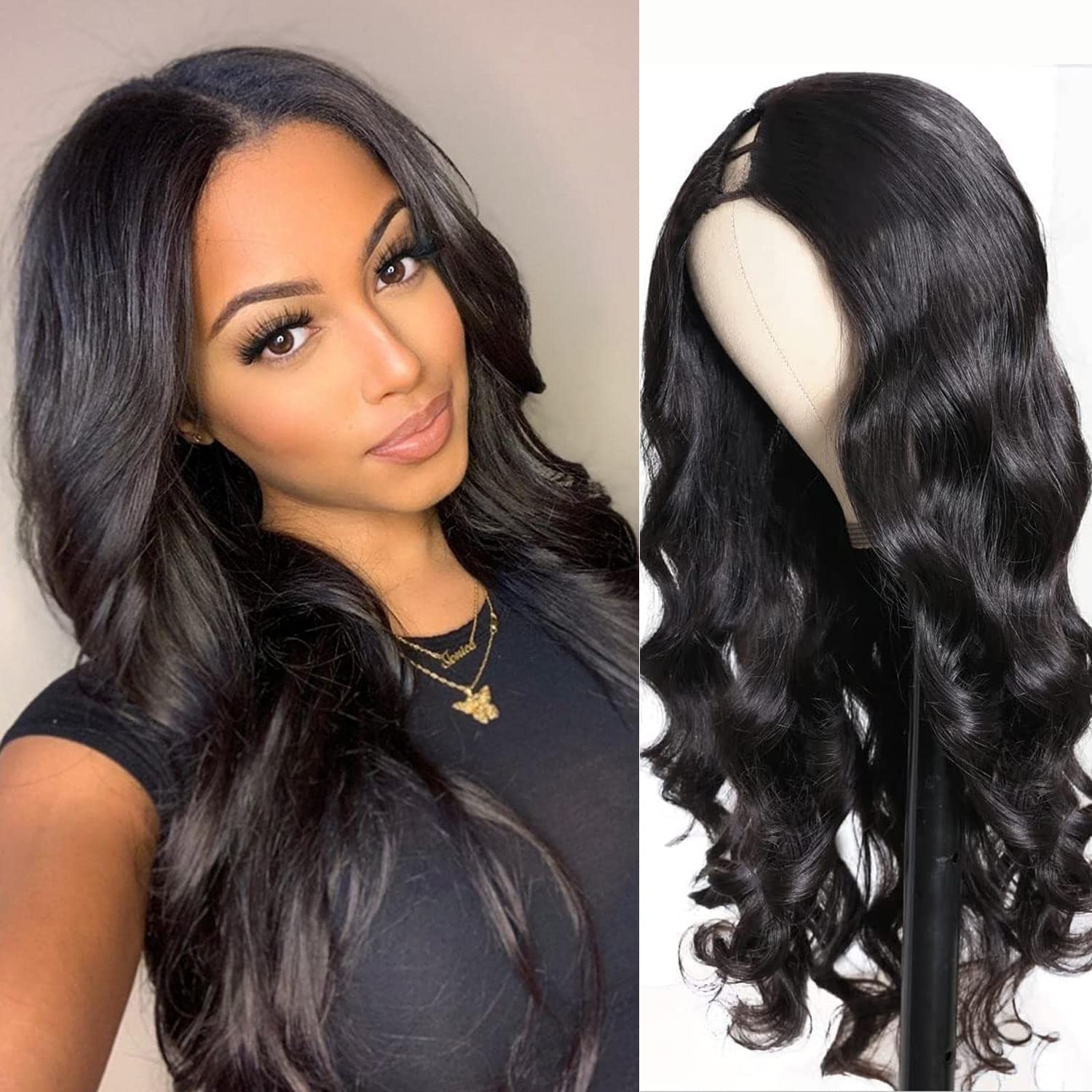 22 Inch Brazilian Virgin Body Wave Human Hair Wig - No Leave Out U Part Wig for Black Women | Natural V Part Wig with Body Wave Texture | Perfect for Daily Wear, Parties & Special Occasions