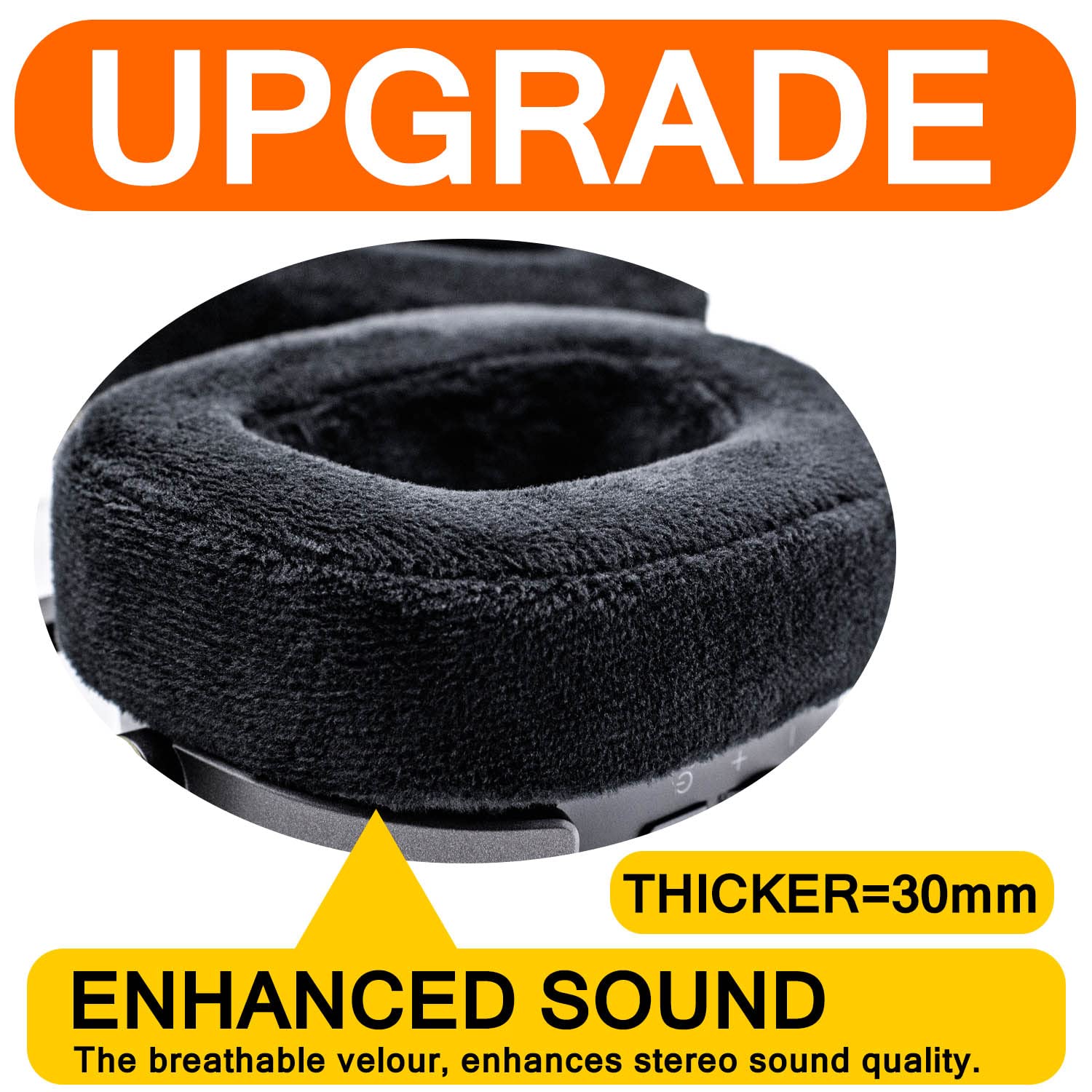 HS80 RGB Wireless Headset Replacement Ear Pads - Black Velour Memory Foam Ear Cushions for Comfort & Noise Isolation - Perfect for Gaming, Music & Long Wear Sessions