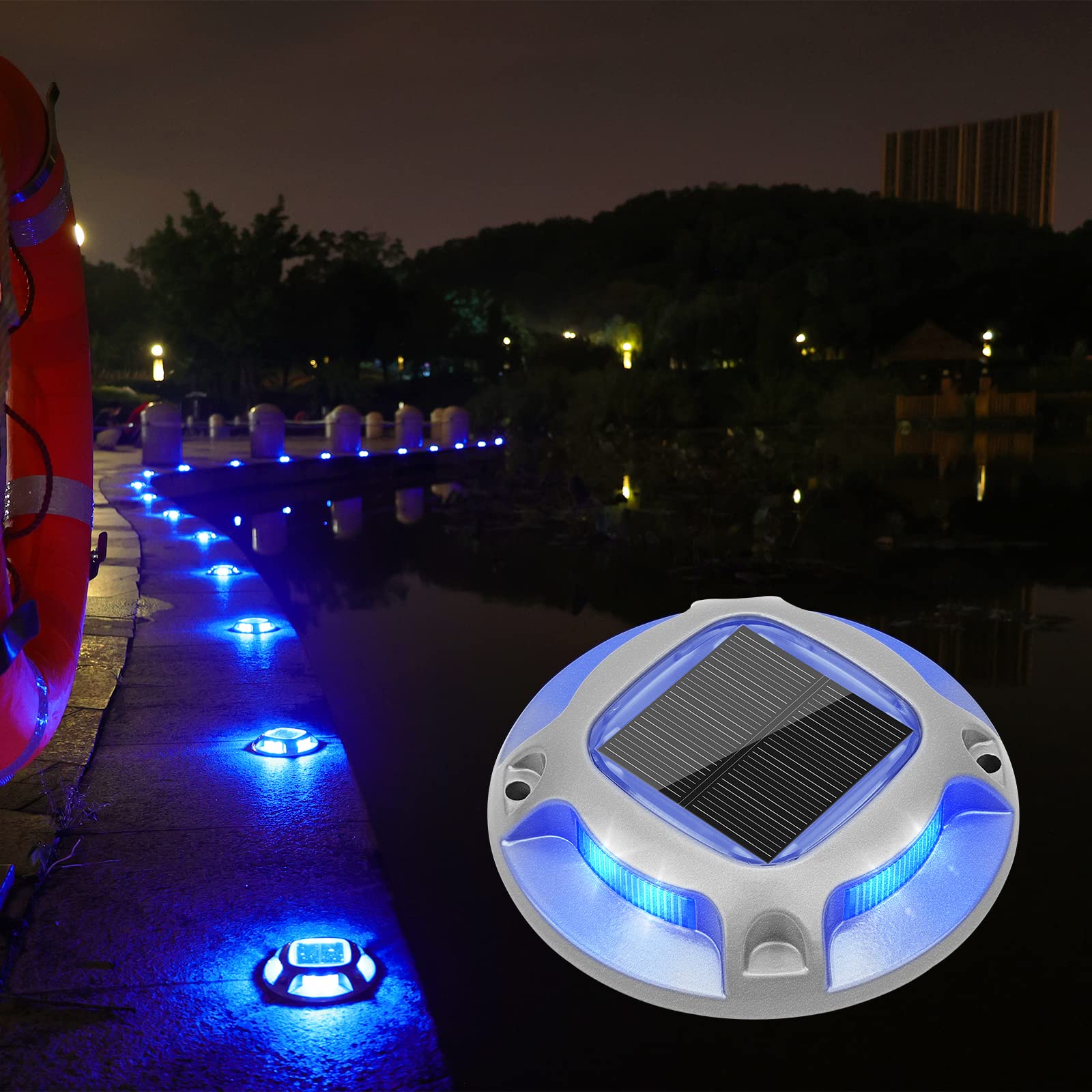 VOLISUN 8-Pack Solar Powered Outdoor LED Pathway Lights - Waterproof Marine Deck Lights with White/Blue Dual Colors for Driveway, Dock, Sidewalk, Garden & Landscape Lighting