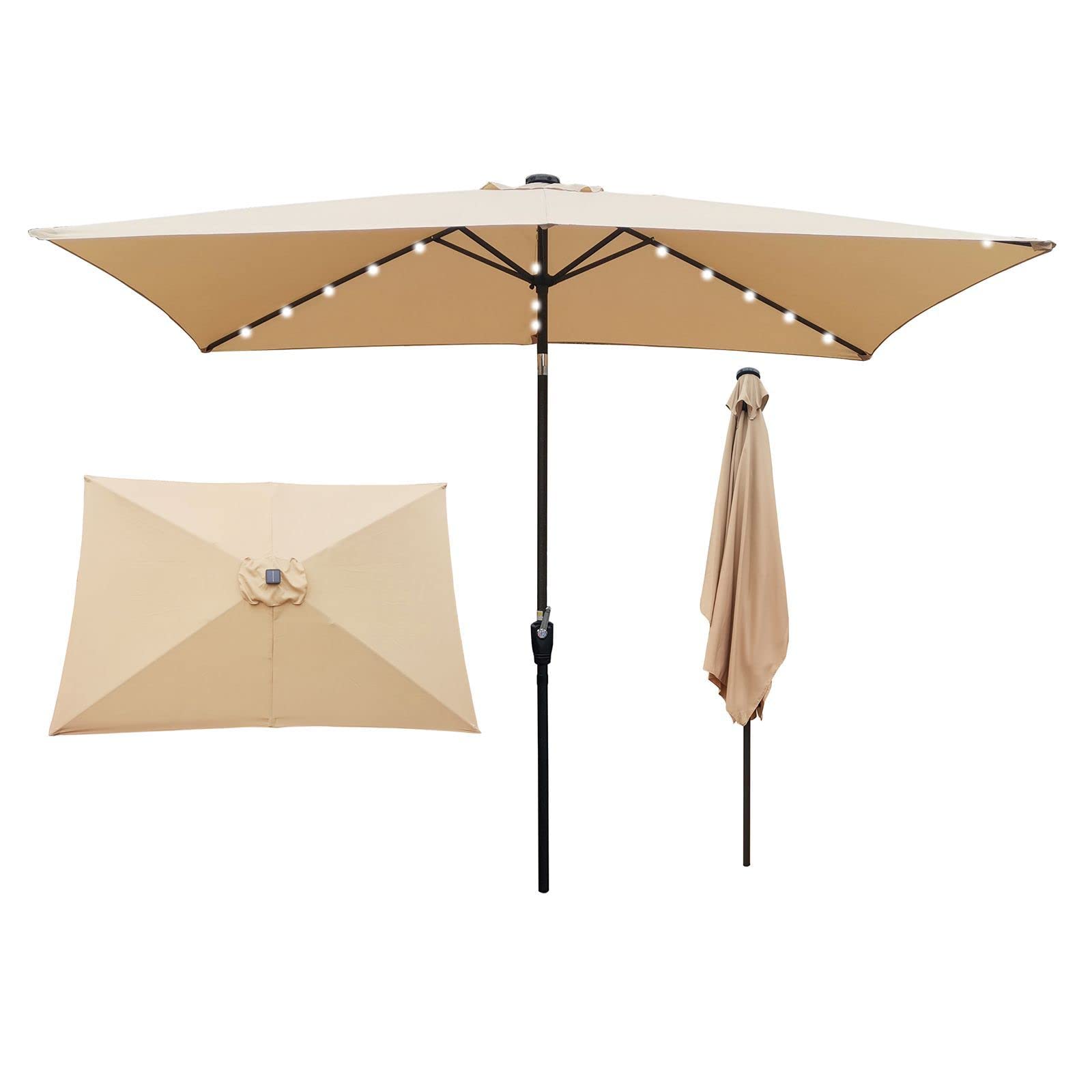 Solar-Powered Sunbrella Patio Umbrella with LED Lights - Windproof & Rustproof Cantilever Offset Umbrella for Outdoor Dining, Poolside Lounging, and Backyard Relaxation