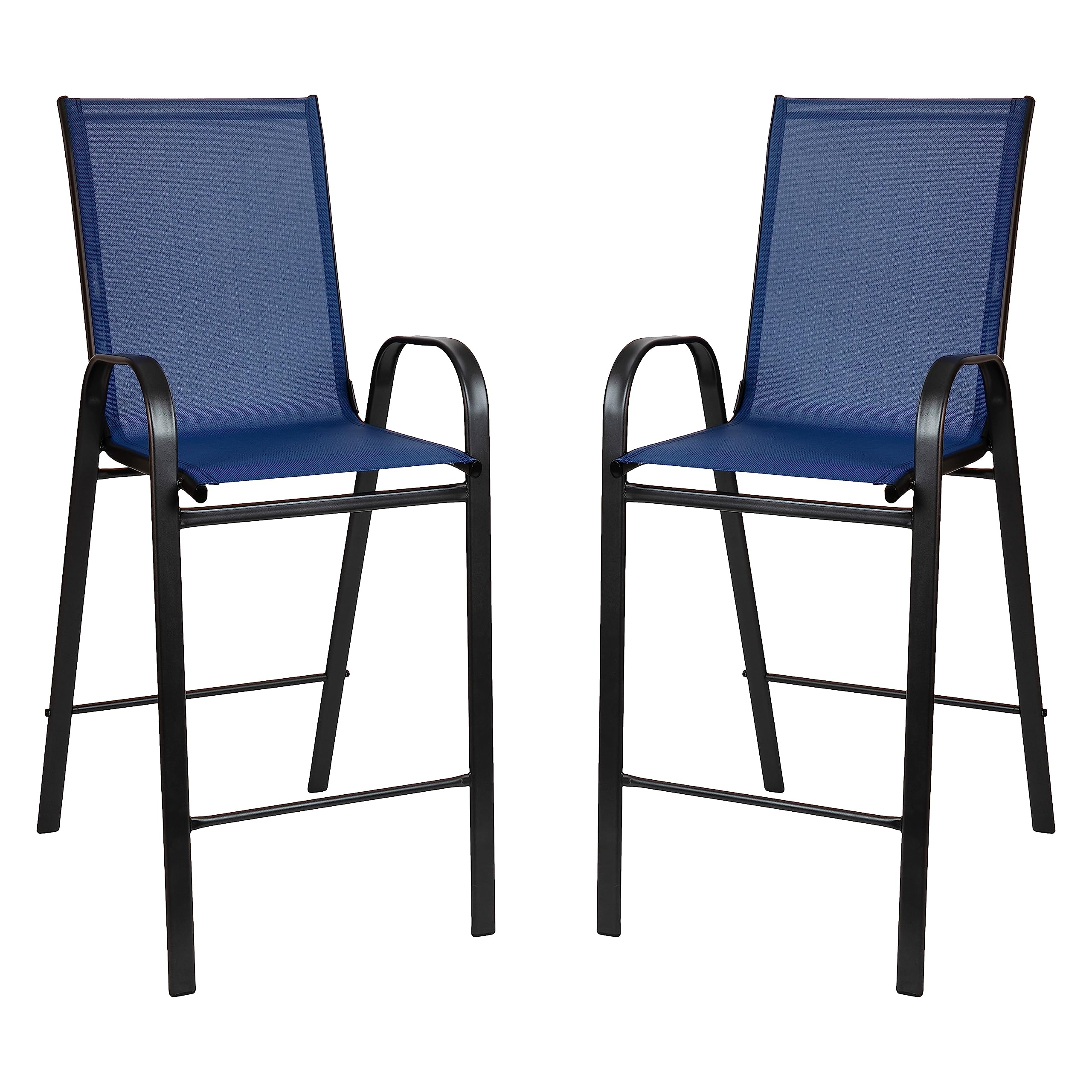 Flash Furniture 2 Pack Brazos Series Navy Blue Outdoor Bar Stools with Flex Comfort Material & Durable Metal Frame - Perfect for Patio, Deck, Poolside & Backyard Entertaining