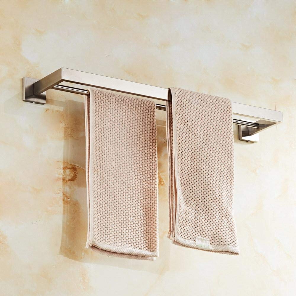 JF-XUAN 304 Stainless Steel Wall Mounted Double Rod Towel Bar - Bathroom Shelf & Towel Rack for Hand/Kitchen Towels - Perfect for Bathroom, Kitchen, Laundry Room Organization