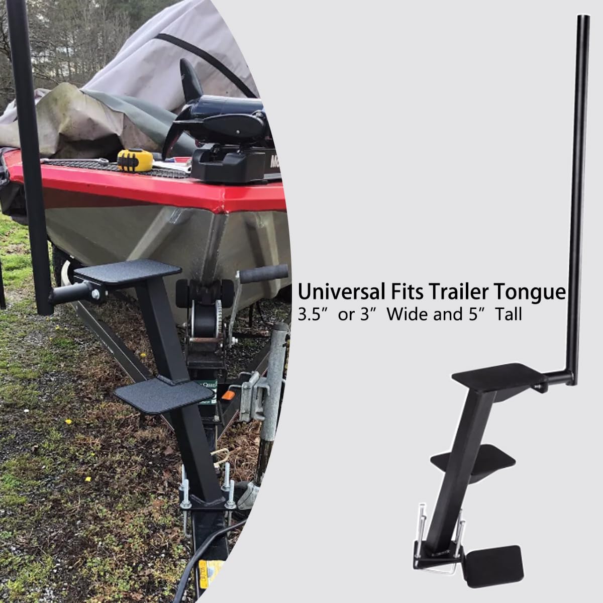 Universal 2-Step Boat Trailer Ladder w/Anti-Slip & Safety Handle - for Bass Boats & Trailers - Easy Boarding Access
