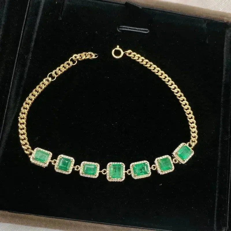 18K Yellow Gold 4.5ct Colombian Color Lab-Grown Emerald Bracelet - Custom Design Luxury Jewelry for Women, Anniversary Gift, Party & Wedding Accessories
