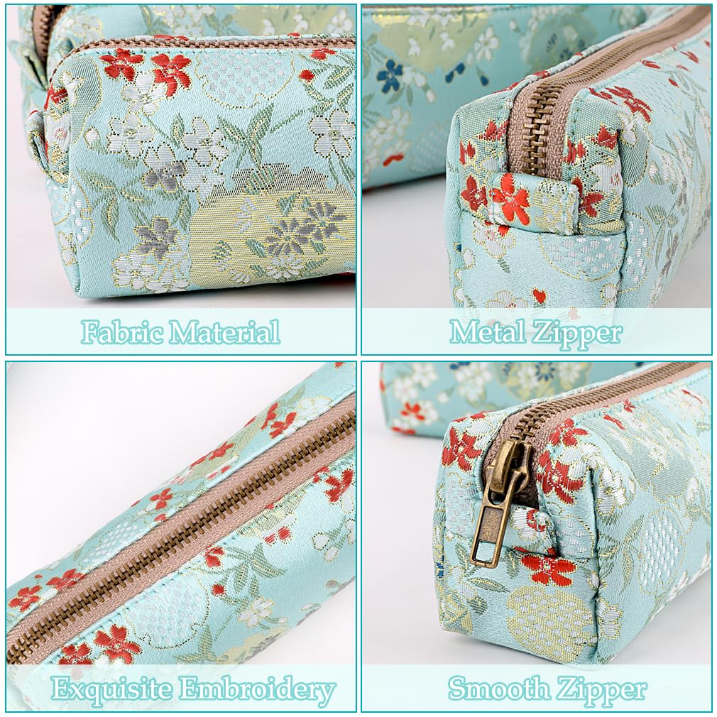 Vintage Embroidery Pencil Case - Women's Makeup & Office Organizer Bag (Blue) for Work & Travel