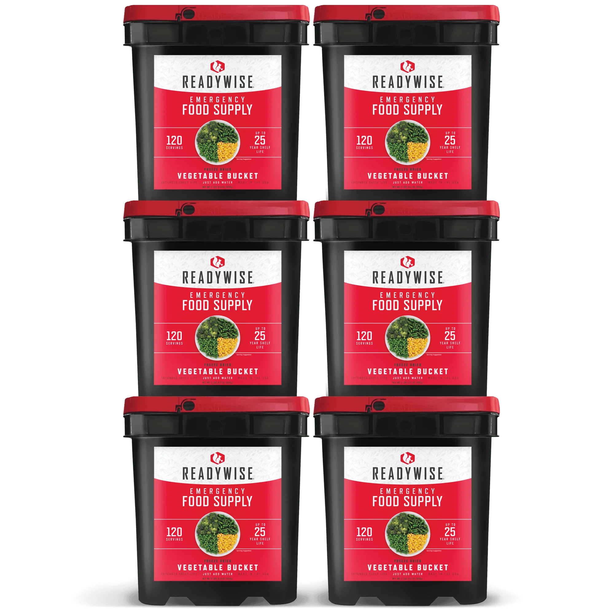ReadyWise 120 Serving Emergency Food Supply - Freeze Dried Vegetable Bucket (12 Pack) | Long Term Storage, Camping & Survival Prep