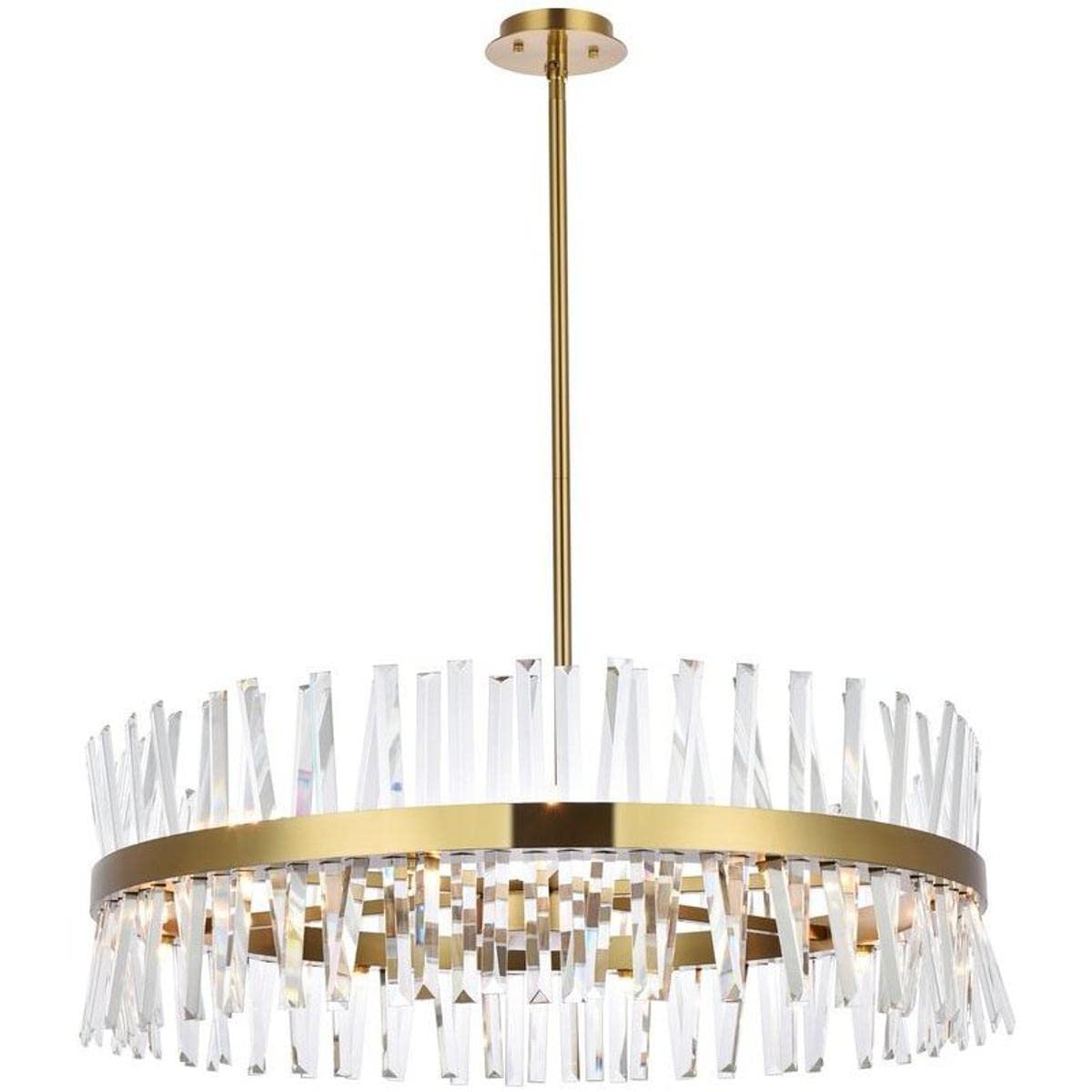 36 Inch Crystal Round Chandelier Light in Satin Gold - Elegant Dining Room & Bedroom Ceiling Fixture - Perfect for Luxury Home Decor & Wedding Venues