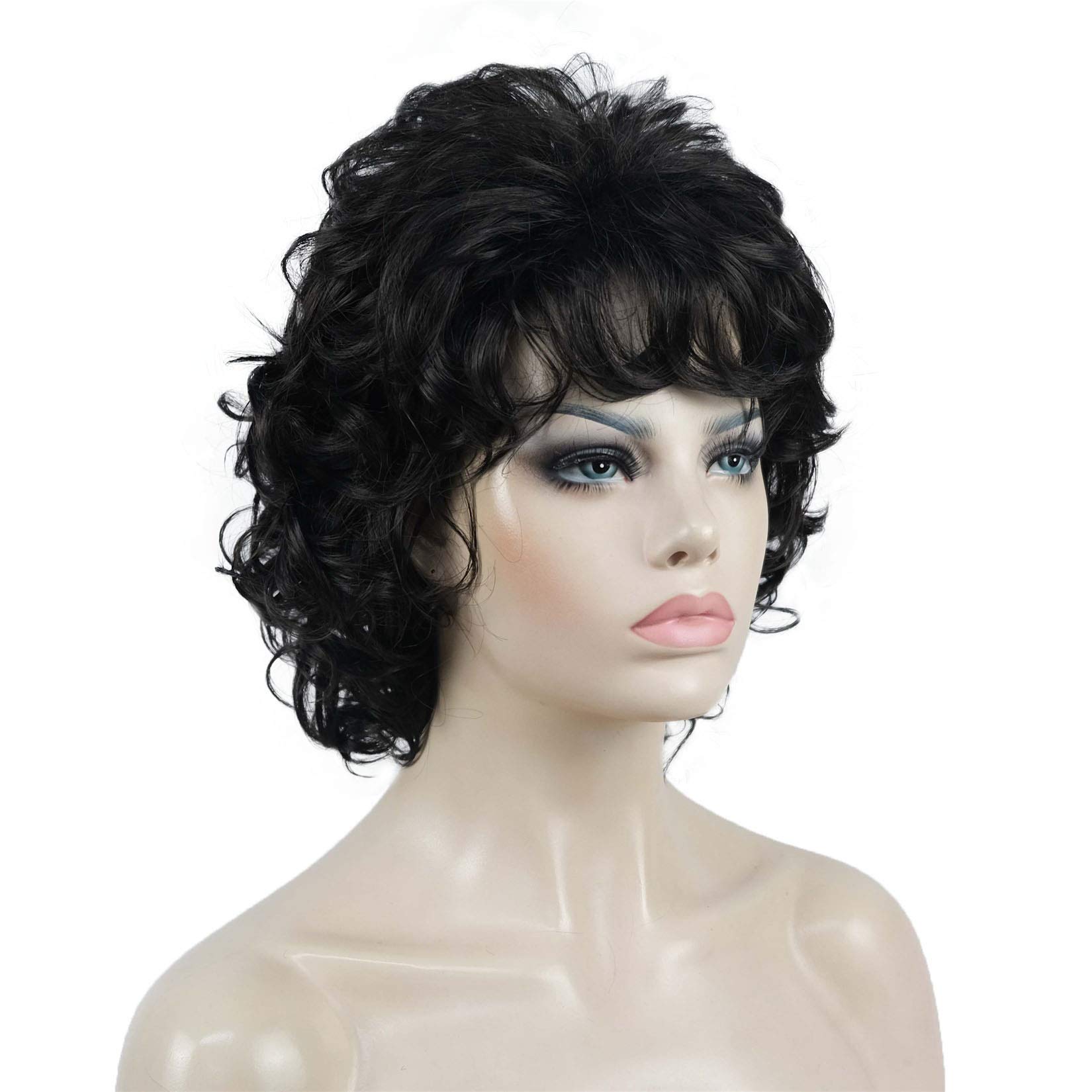 Aimole Short Curly Synthetic Wigs for Women - Heat Resistant Full Capless Wig - 2 Natural Black Colors - Perfect for Cosplay, Halloween, Daily Fashion & Special Occasions