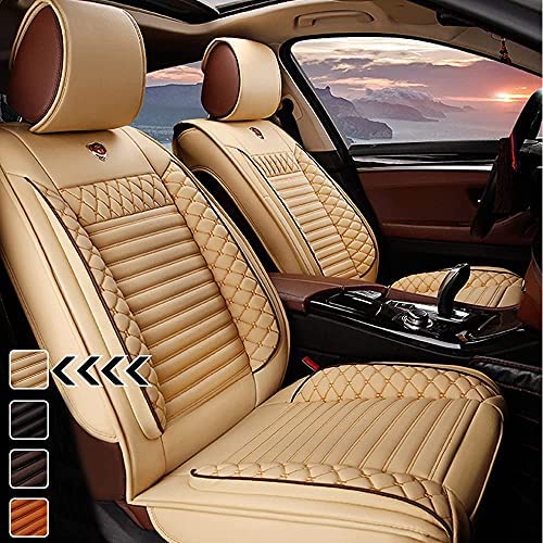 Premium Waterproof Car Seat Covers for Mazda 3 (2004-2021 Models) - 5-Piece Beige Airbag-Compatible Auto Cushion Protectors | Perfect for Road Trips, Daily Commutes & Pet Owners
