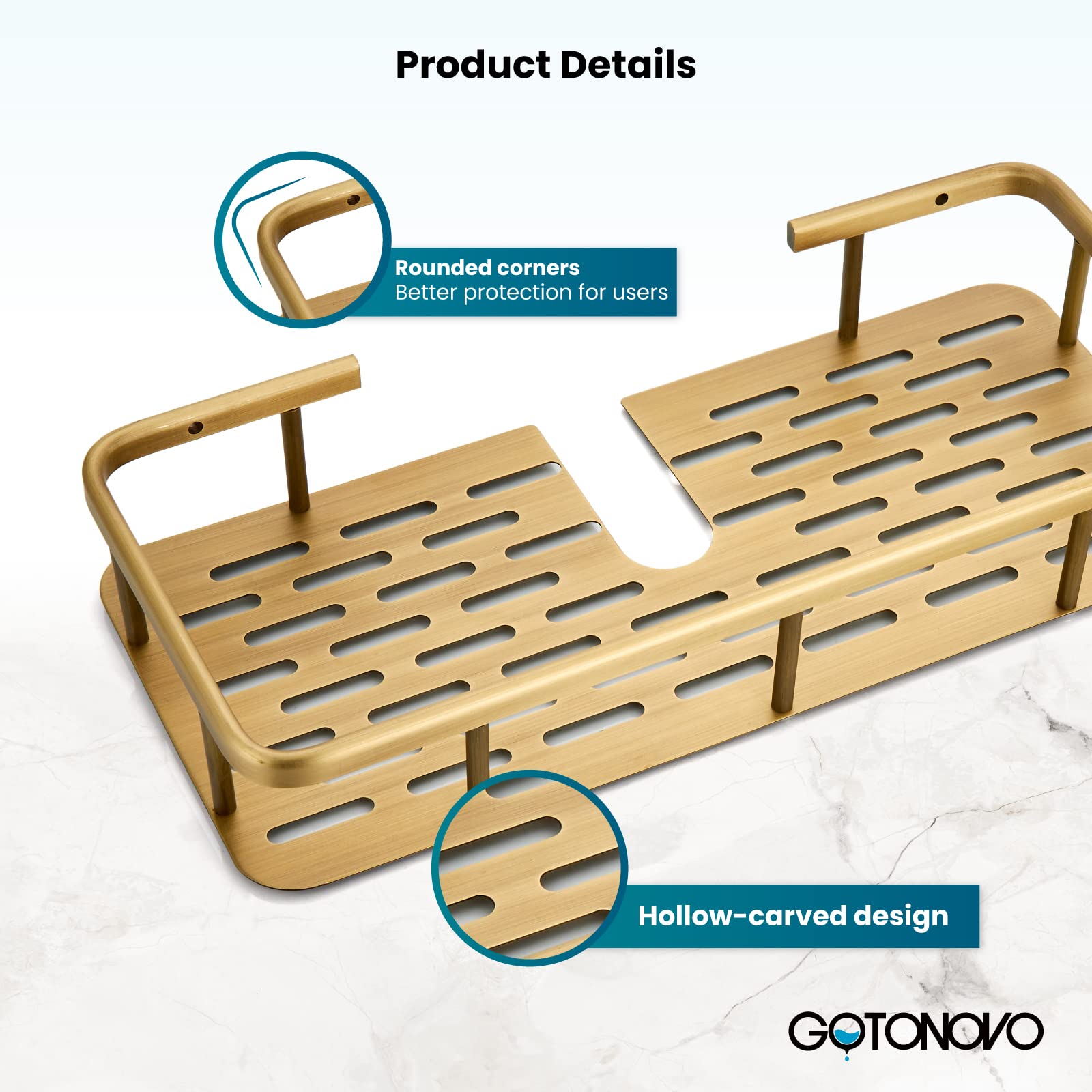 Gotonovo Solid Brass Wall Mount Shower Shelf - Single Layer Antique Brass Bathroom Storage Rack for Shampoo, Soap & Essentials - Perfect for Small Bathrooms & Showers