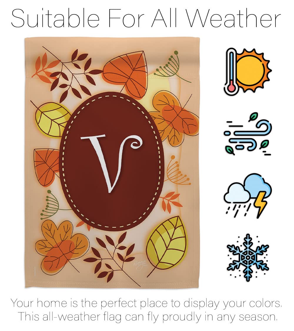 Autumn V Initial House Flag Set - 28x40in Thick Fabric for Fall Harvest Decor