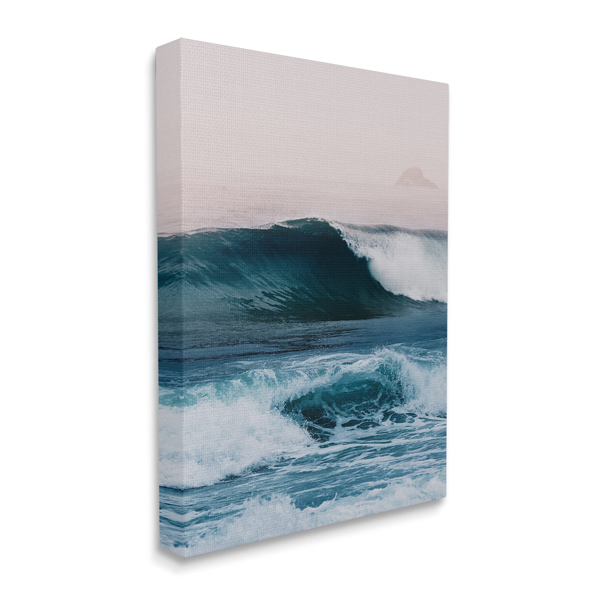 Stupell Industries Crashing Surf Waves Ocean Beach Scene with Distant Cliffs - Designed by Ian Winstanley - Blue Canvas Wall Art 36