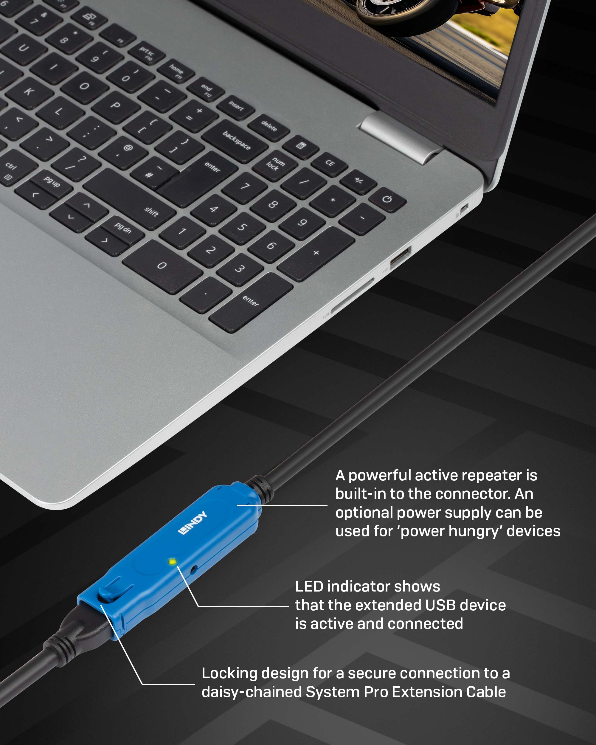 LINDY 43229 15m USB 3.0 Active Extension Cable Pro - High Speed Data Transfer for PC, Laptop, Printer - Durable Black Cable for Office & Home Use