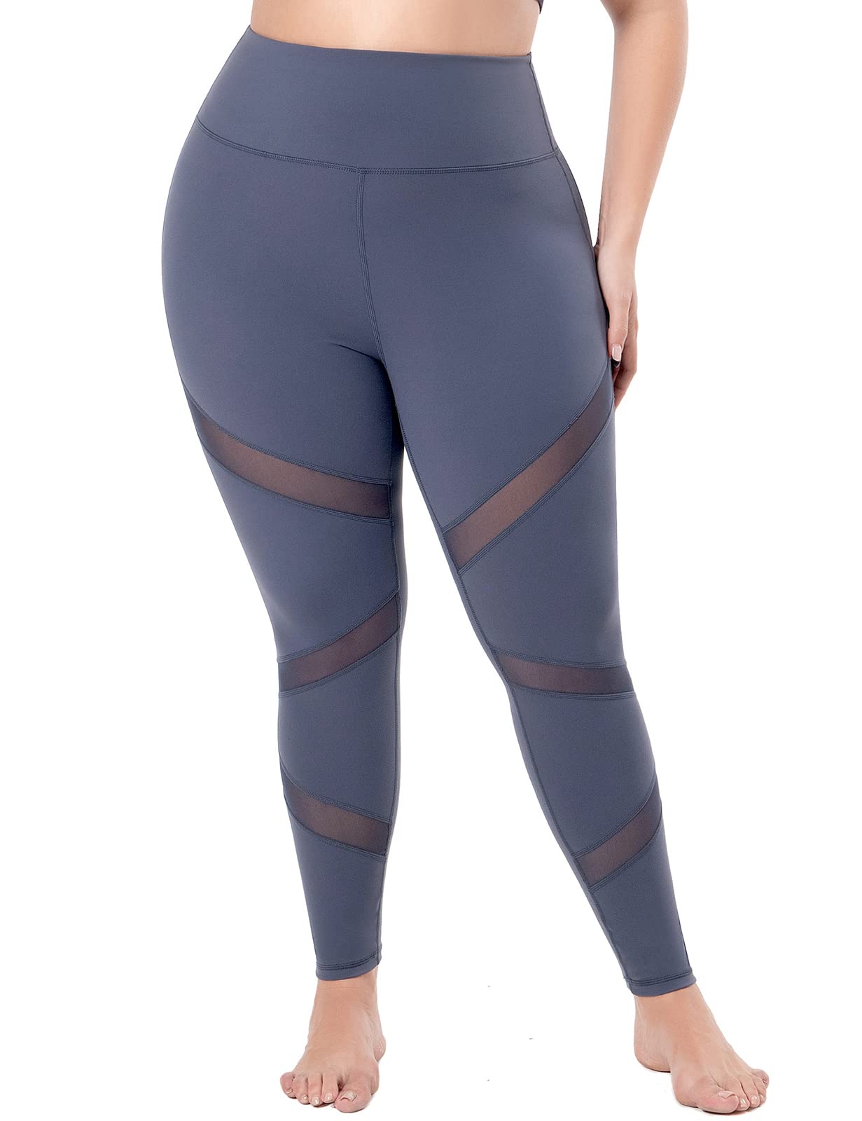 Plus Size Yoga Pants for Women - High Waisted Tummy Control Black Mesh Workout Leggings with Pockets, Squat Proof & Comfortable - Perfect for Gym, Running, Yoga & Casual Wear