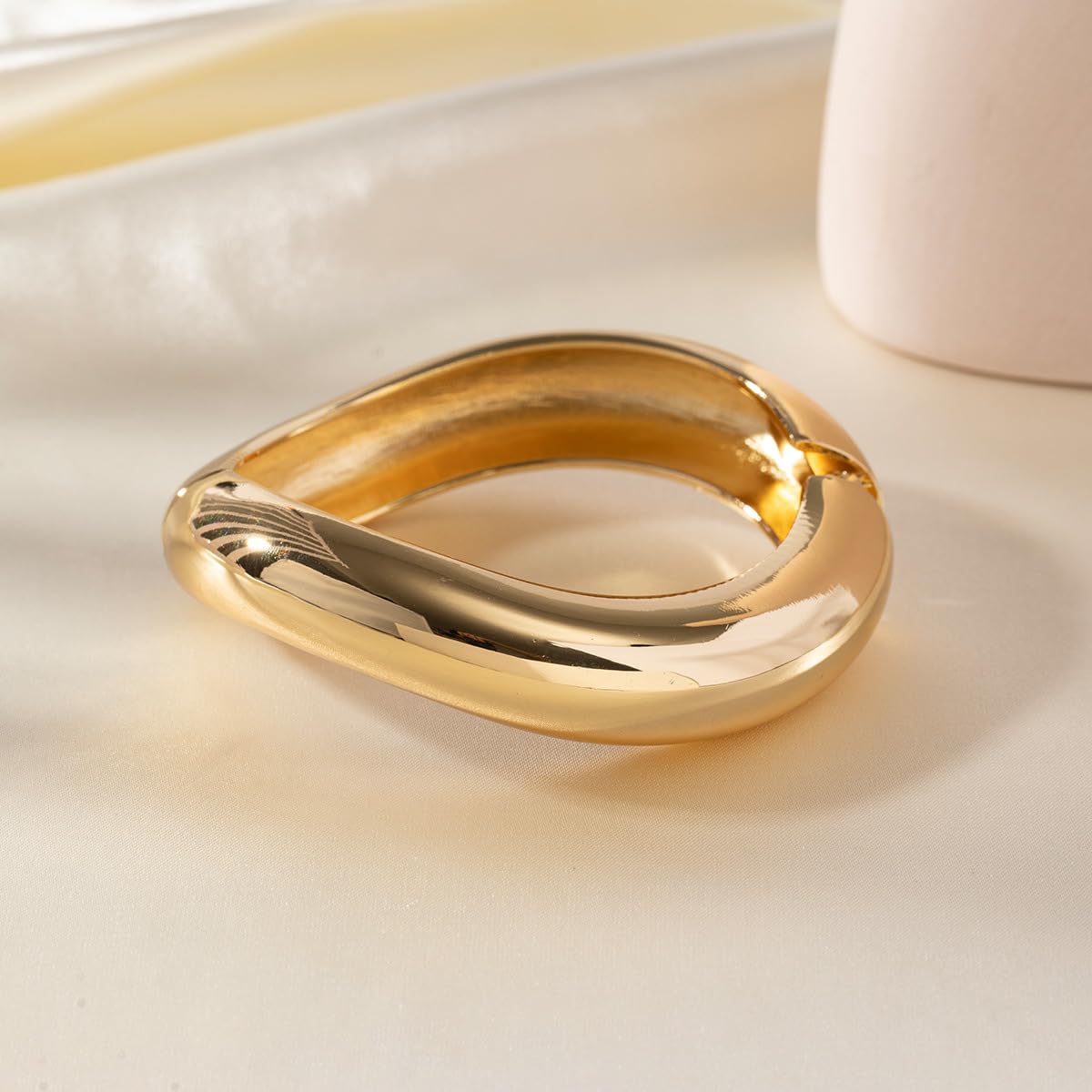 Trendy Gold & Silver Cuff Bangle Bracelets Set for Women - Chunky Minimalist Open Wide Hinged Arm Cuff Jewelry (2PC) - Perfect for Parties, Date Nights & Everyday Fashion Accessories