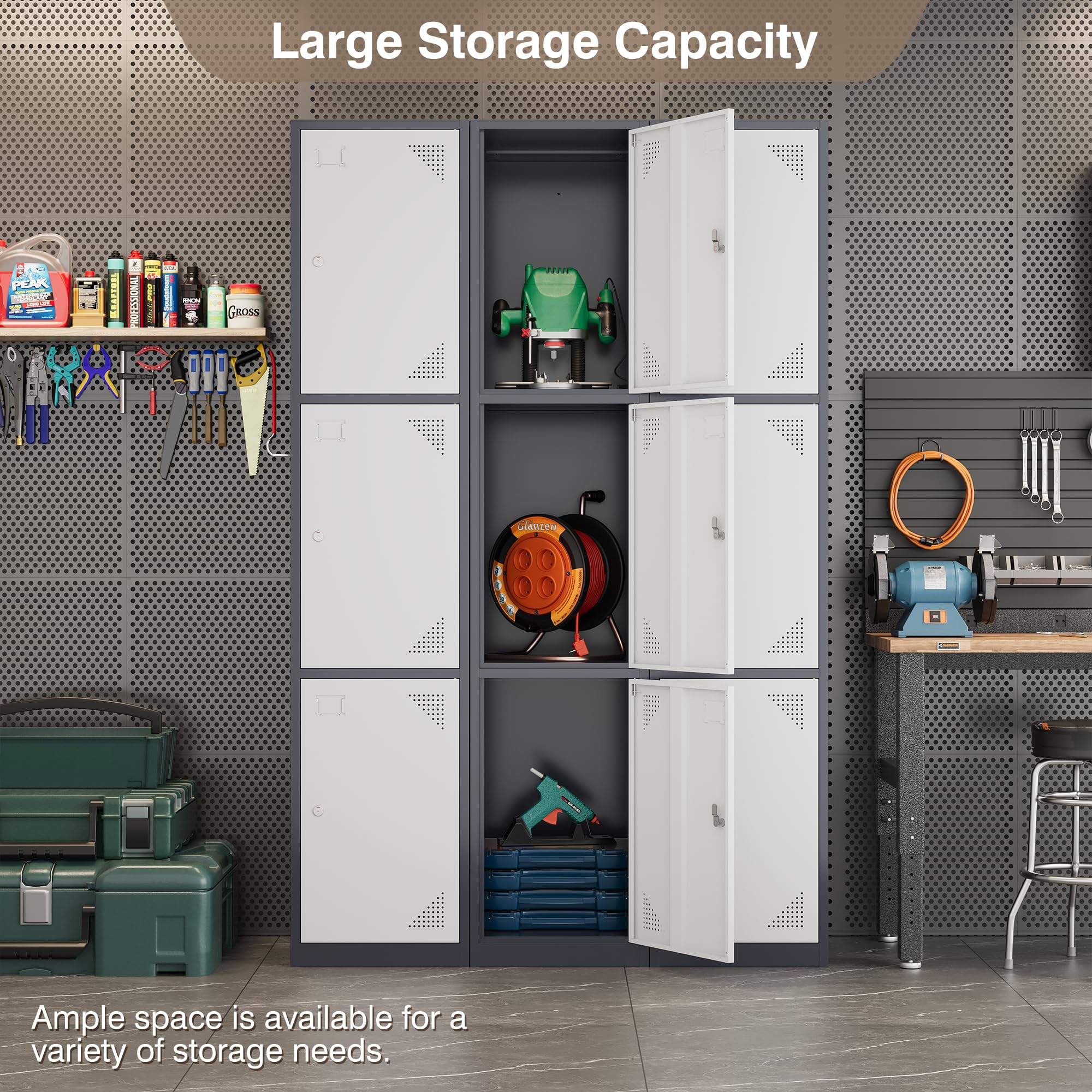Heavy-Duty 3-Door Metal Lockers with Lock for Employees - 71