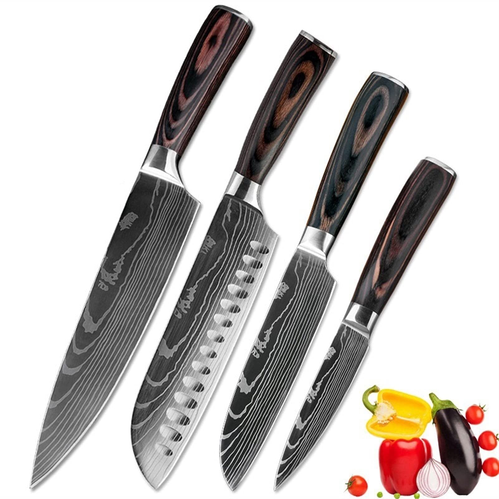 Premium Damascus Steel Kitchen Knife Set - 4PCS Chef Knives (3