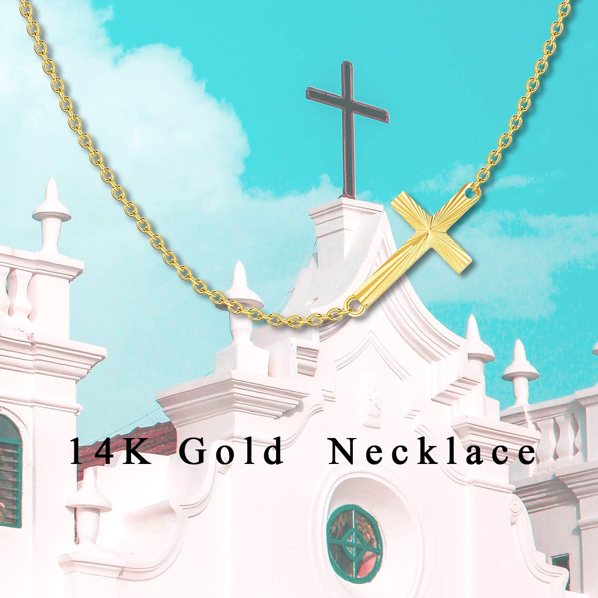 14K Solid Gold Sideways Cross Choker Necklace - 16 Inch Dainty Crucifix Pendant for Women | Perfect Gift for Anniversary, Mother's Day, Birthday & Valentine's Day | Elegant Layering Piece for Everyday Wear & Special Occasions