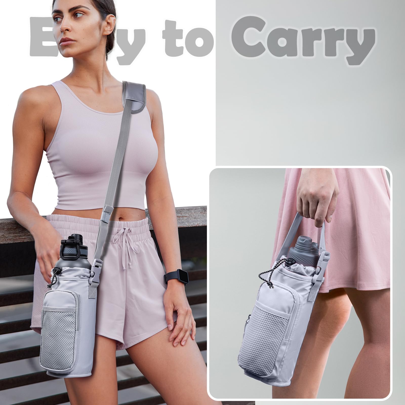 Magnetic Gym Bottle Holder with Phone Pocket - Adjustable Water Bottle Sling Bag for Running, Hiking & Workout Essentials - Perfect for Fitness, Outdoor Sports & Travel Accessories