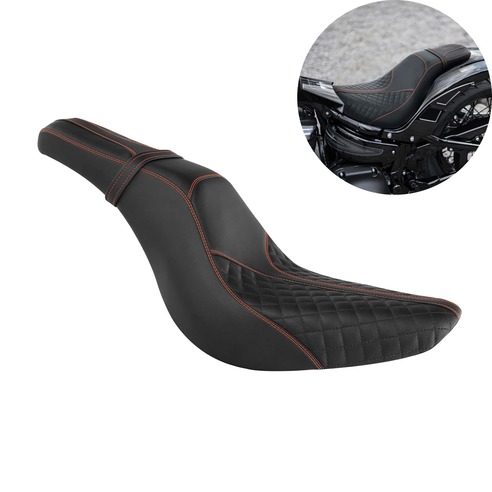 SLMOTO One-Piece Seat for Harley Davidson Heritage Classic FLHC, Softail Slim FLSL & Street Bob FXBB (2018-2023) - Comfortable Driver & Passenger Pillion Seat Replacement #52000300 - Perfect for Long Rides & Cruising