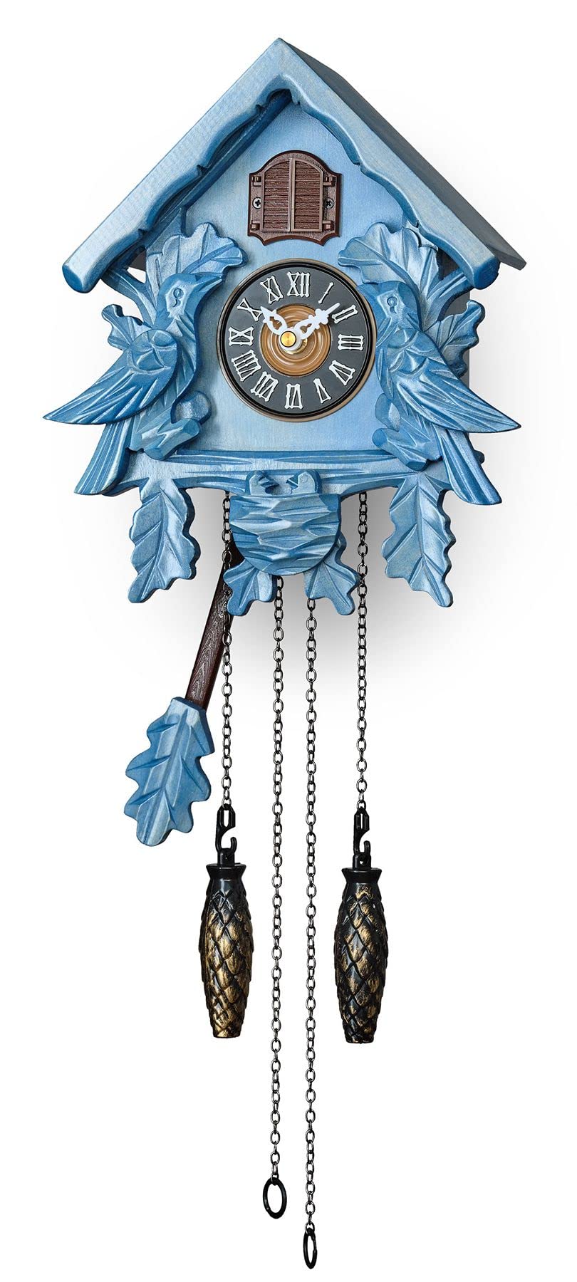 TIMEGEAR Blue Cuckoo Clock with Night Mode - Handcrafted Wooden Wall Clock with Singing Bird & Swinging Pendulum - Perfect for Home, Office & Cabin Decor