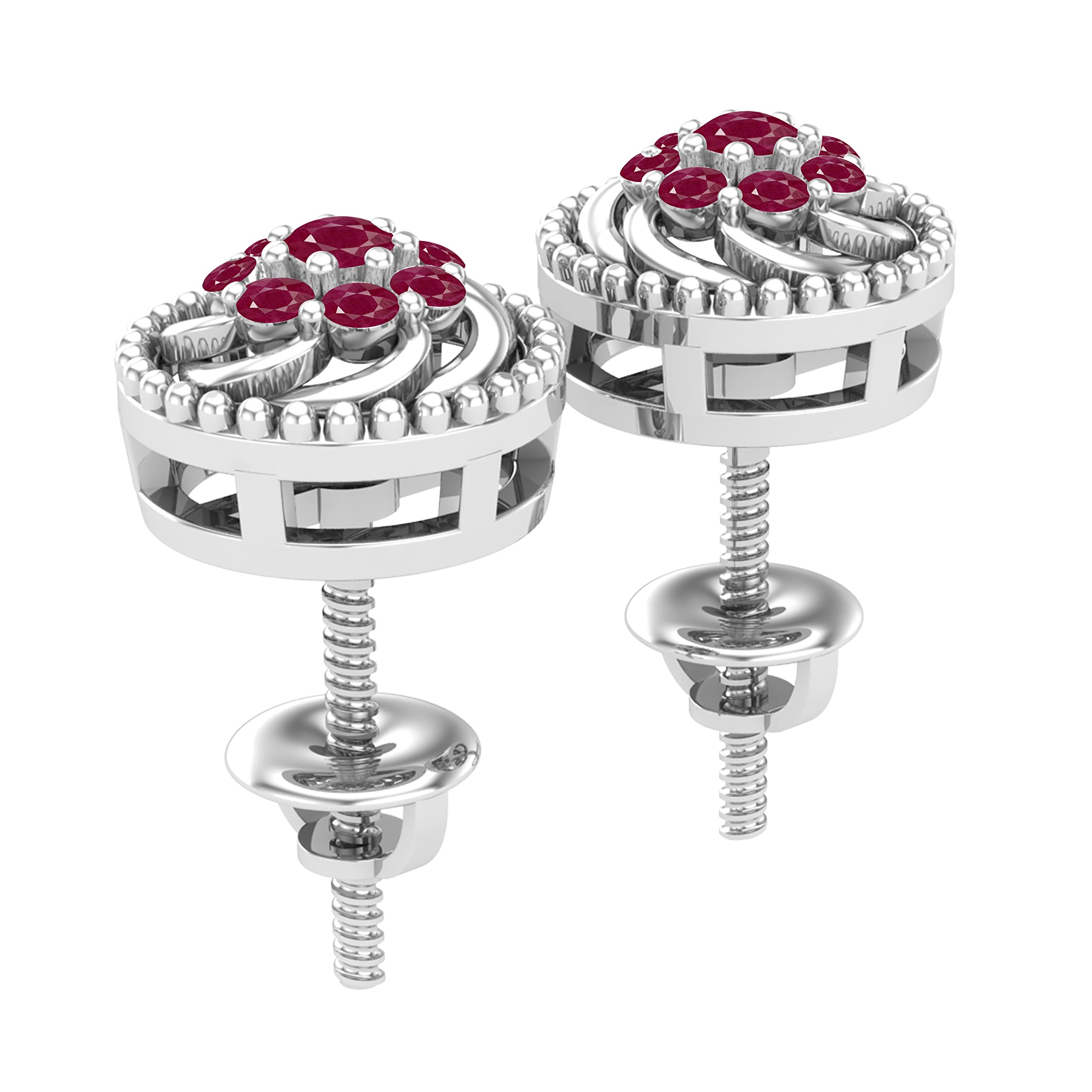 Dazzlingrock Collection Round Gemstone & Diamond Beaded Circle Frame Swirl Screw Back Stud Earrings for Women - 925 Sterling Silver Jewelry for Party, Wedding & Everyday Wear