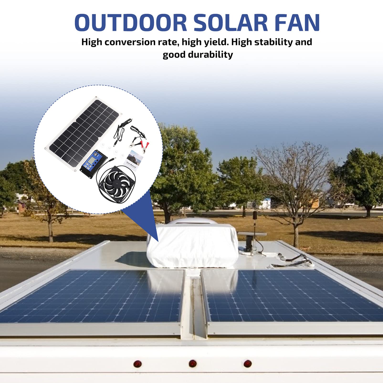 Happyyami Solar Powered Exhaust Fan Kit - Portable, Lightweight Ventilation Fan for Greenhouses, Sheds, and Home Cooling | Solar Panel Included