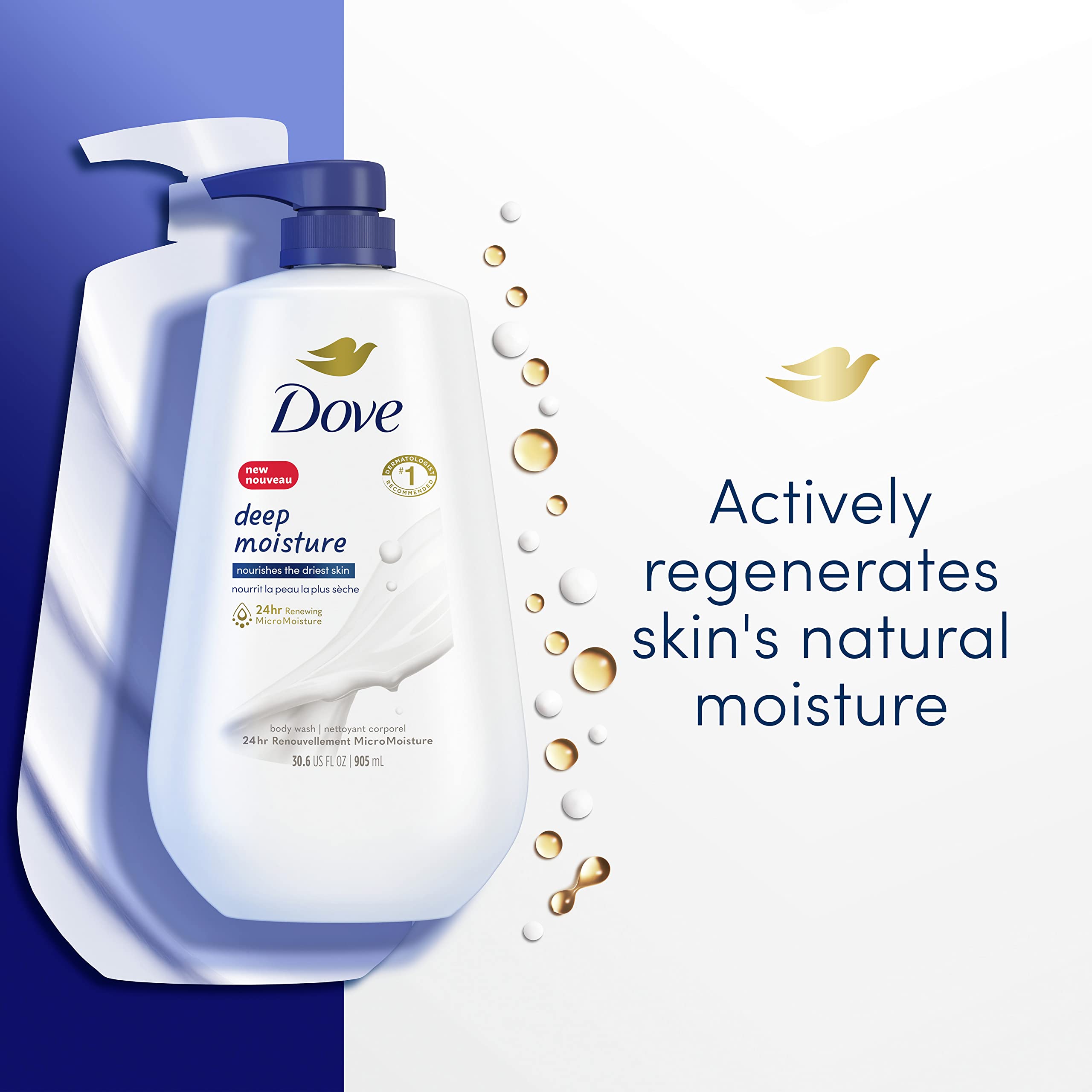 Dove Deep Moisture Body Wash with Pump for Dry Skin - Hydrating & Nourishing 30.6 Fl Oz (Pack of 3) + Macadamia & Rice Milk Exfoliating Body Scrub 10.5 oz - Daily Shower Routine for Soft, Smooth Skin