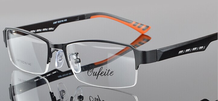Men's Semi-Rimless Square TR90 Stainless Steel Eyeglasses Frame 2380 - Lightweight & Durable for Work, Reading & Everyday Use