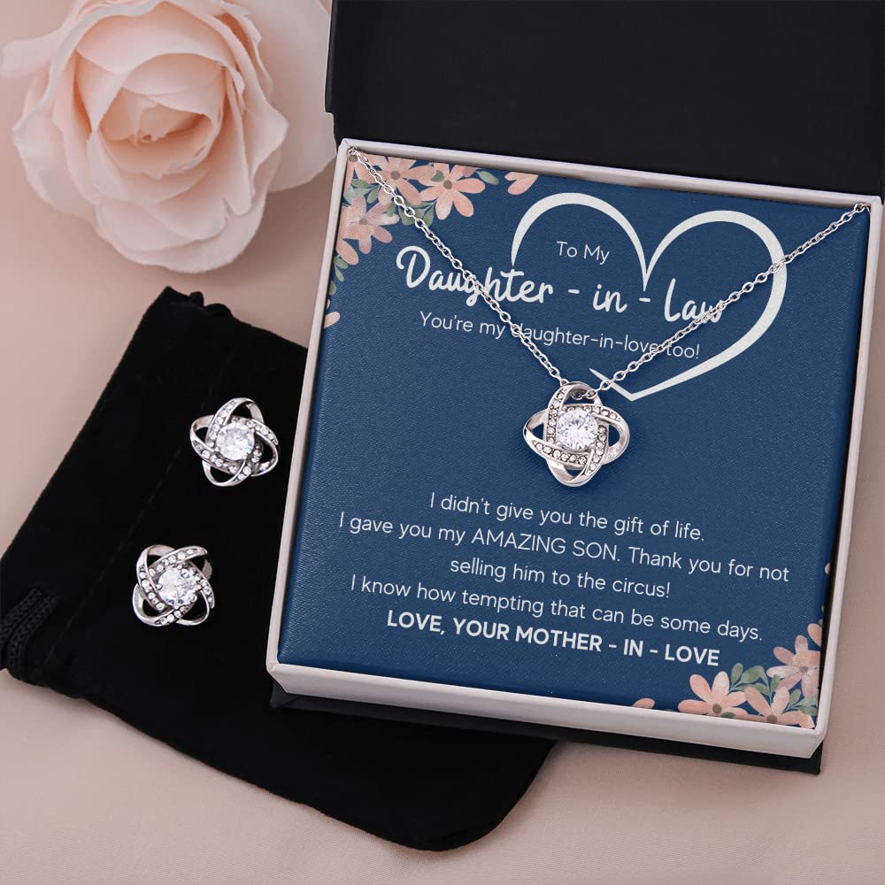 Beautiful 'To My Bonus Daughter-in-Law' Honor Pendant Necklace Set with Matching Earrings - Thoughtful Mother-in-Law Gift for Weddings, Anniversaries & Special Occasions | Includes Message Card & Elegant Gift Box