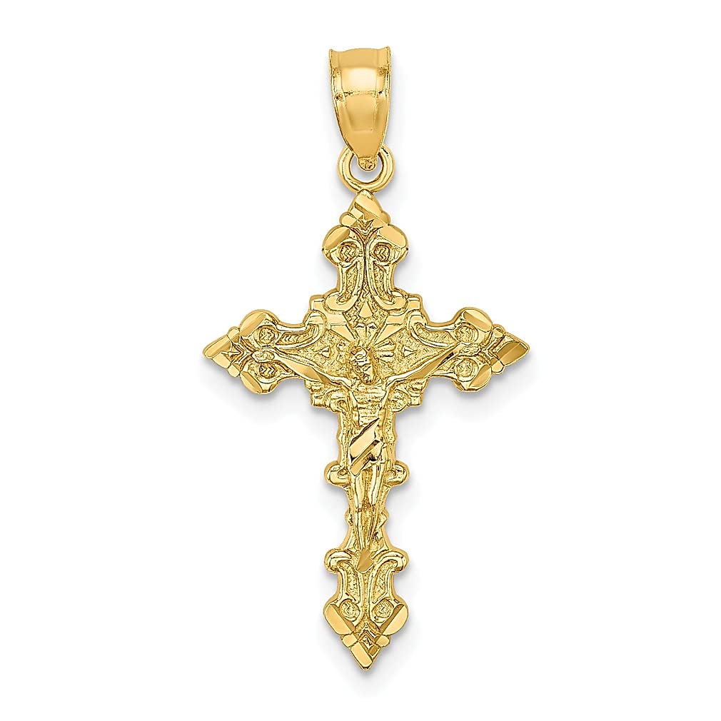 14K Solid Yellow Gold Jesus Christ Crucifix Pendant Necklace - Religious Cross Charm for Women & Men, Perfect for Baptism, First Communion & Everyday Faith Jewelry