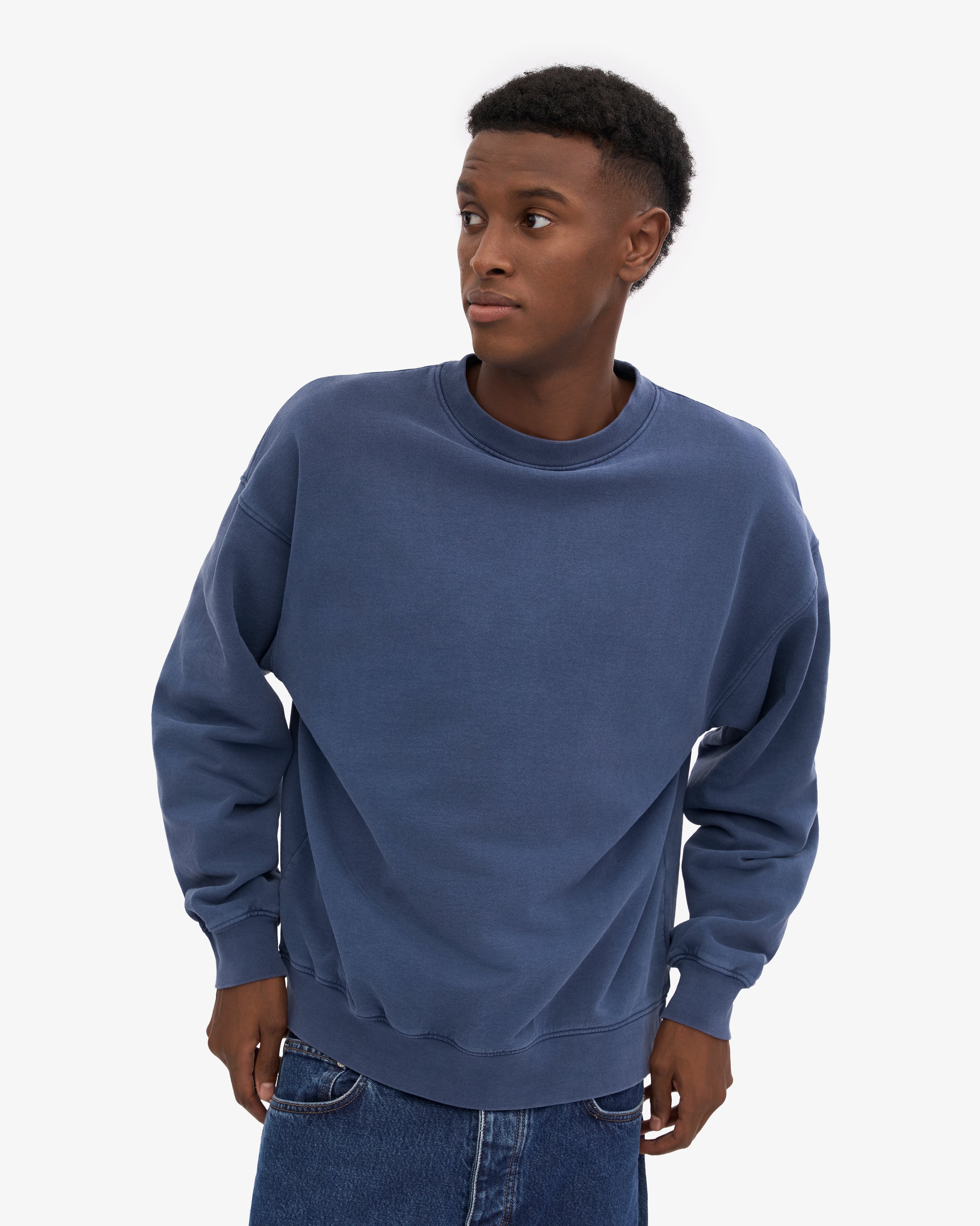 Organic Oversized Crewneck Sweatshirt for Women - Soft & Comfortable Neptune Blue Pullover - Perfect for Casual Wear, Lounge & Outdoor Activities