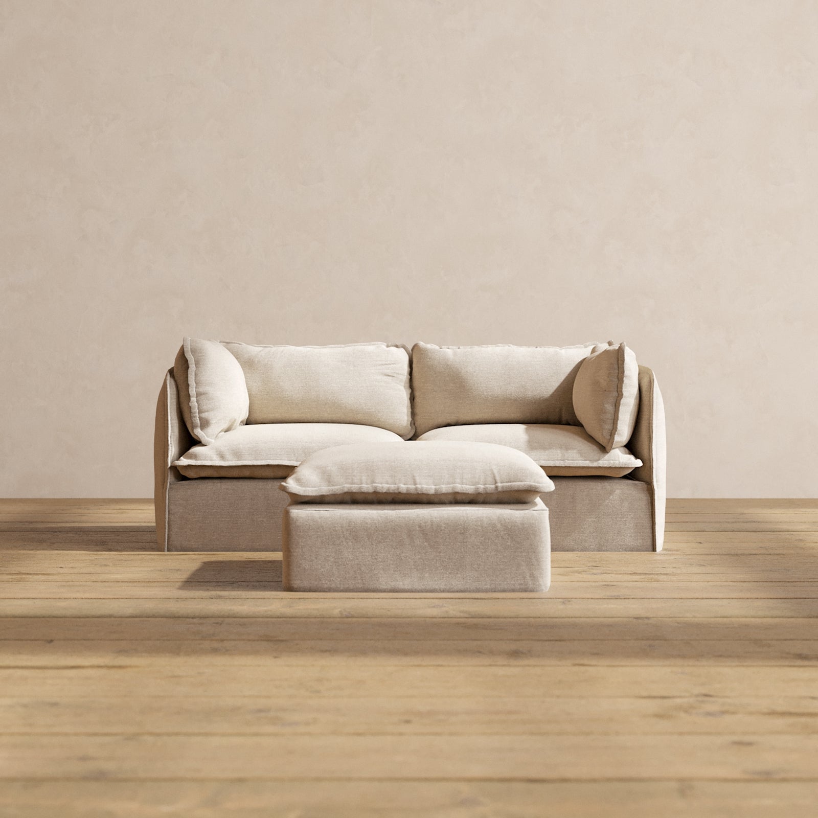 Modular Performance 2 Seater Sofa with Ottoman in Oat Color | Modern Living Room Furniture for Small Spaces | Perfect for Apartments, Condos and Cozy Homes