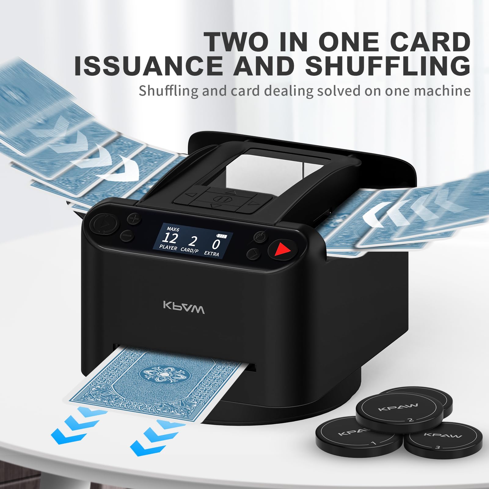 2-in-1 Automatic Card Shuffler & Dealer - 360° Rotating for 12 Players with 4 Wireless Remotes | Adjustable Speed & Distance | Perfect for UNO, Blackjack, Poker & Casino Night Games at Home