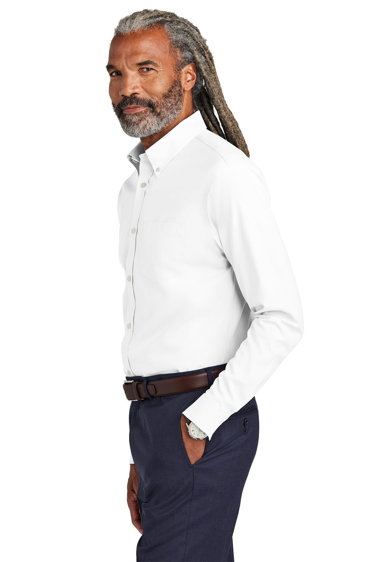 Brooks Brothers Tall Wrinkle-Free Stretch Pinpoint Dress Shirts for Men - White | Premium Business & Formal Wear for Office & Special Occasions