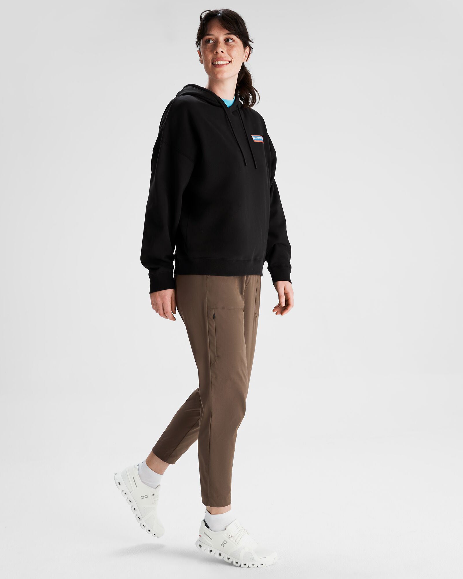 Heritage Logo Slouchy Lightweight Hoodie for Women - Black Stingray | Cozy Casual Wear for Everyday, Lounge & Street Style