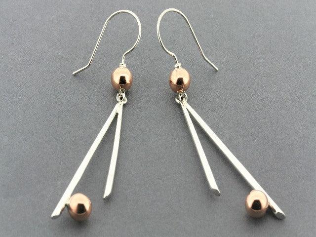 2 x 6mm Copper Ball & Silver Drop Earrings for Women - Elegant Dangle Jewelry for Party, Wedding & Everyday Wear