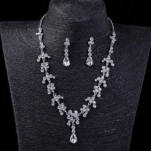 Brinote Silver Crystal Bridal Jewelry Set - Elegant Wedding Necklace & Earrings for Women & Girls | Perfect for Brides, Prom, and Formal Occasions