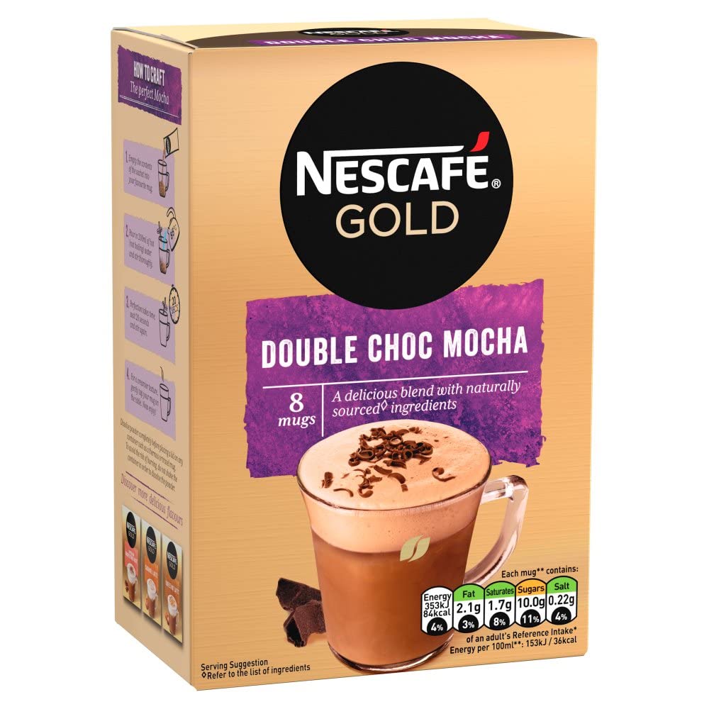 Nestle Nescafe Gold Instant Coffee - Rich Mocha Flavor, 4 Boxes x 8 Sachets (32 Servings Total) - Perfect for Office, Travel & Home Brewing