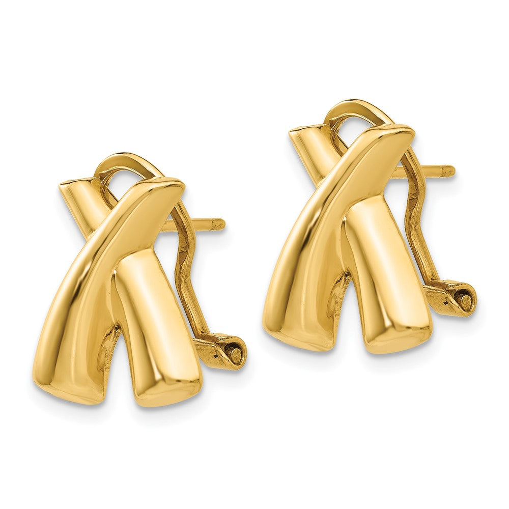 Gold Polished X Omega Back Post Earrings H572 - Hypoallergenic Luxury Stud Earrings for Women, Perfect for Weddings, Parties & Everyday Wear