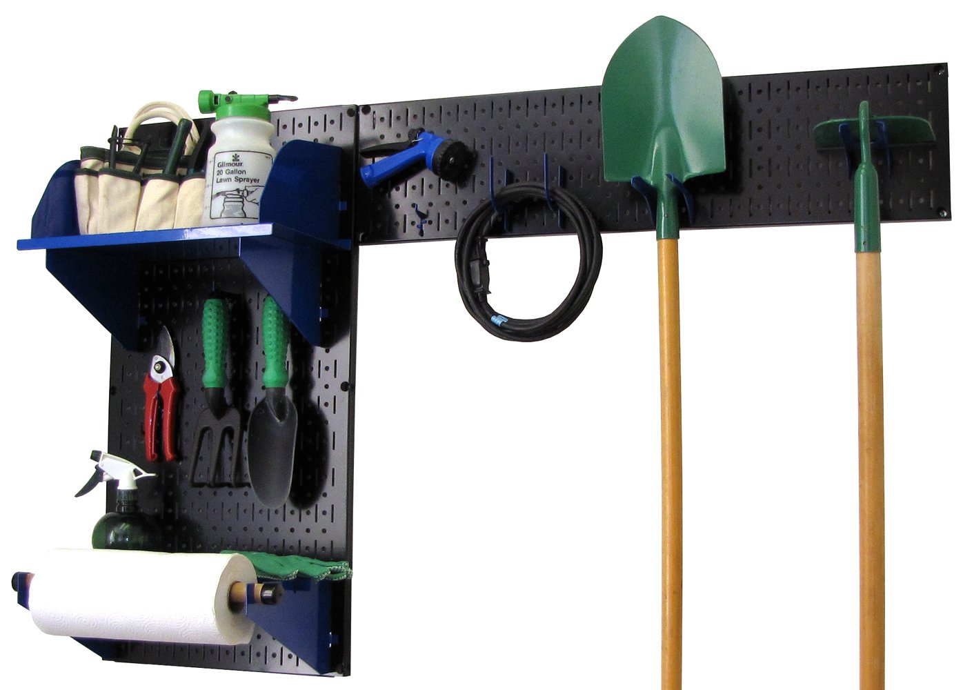 Wall Control Pegboard Garden Tool Organizer Kit - Heavy Duty Black Pegboard with Blue Hooks & Accessories for Garage, Shed, and Workshop Storage Solutions