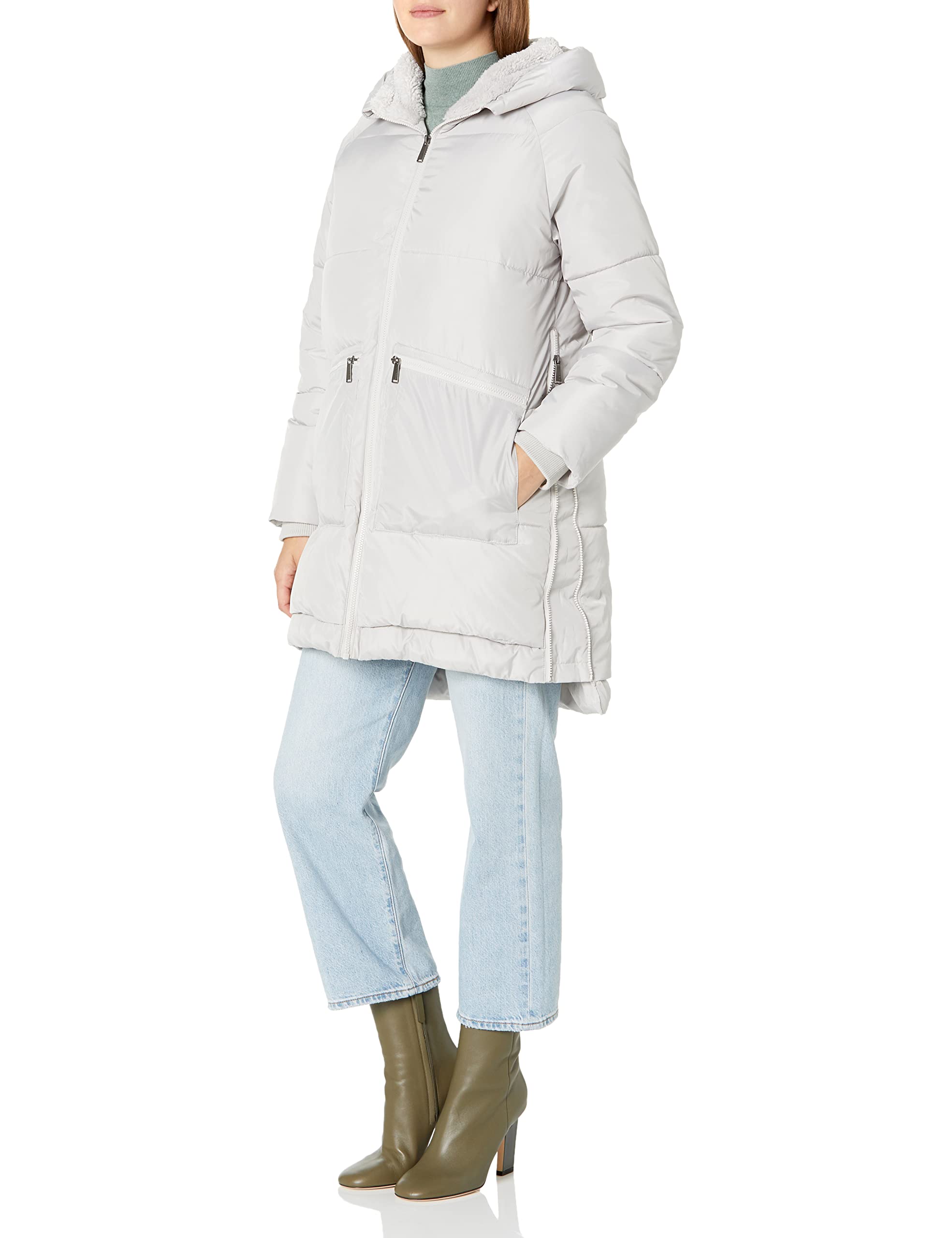 BCBGeneration Women's Boxed Quilt Zip Front A-Line Puffer Coat | Winter Warm Jacket for Outdoor Activities & Casual Wear