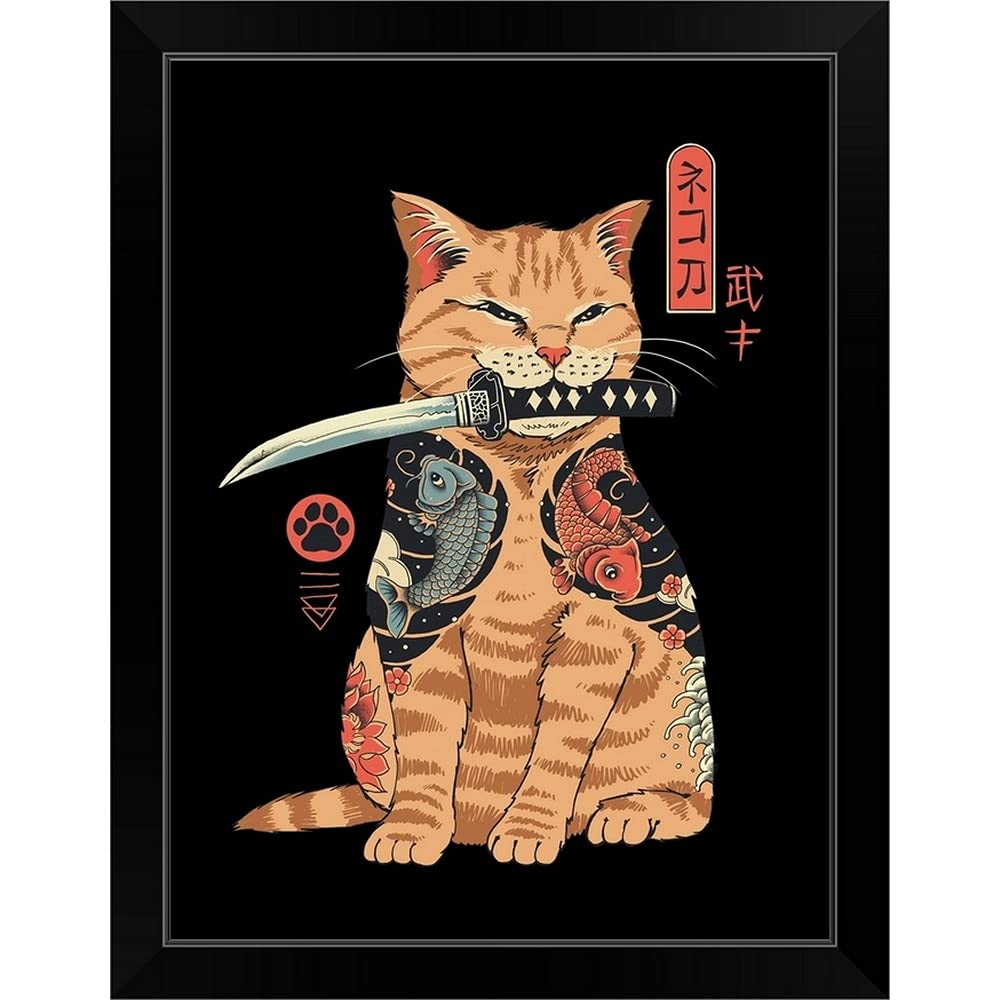 Catana Black Framed Art Print - Elegant Cat Artwork for Home & Office Decor | Perfect for Living Room, Bedroom, or Gift