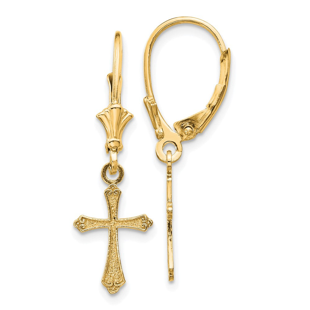 TF1775 Gold Dangle Cross Leverback Earrings for Women - Religious Jewelry Gift for Church, Wedding & Everyday Wear